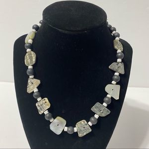 Black multicolored beaded shell necklace